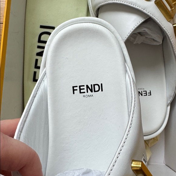 Fashion White Slides with Gold Accents - Picture 3 of 8